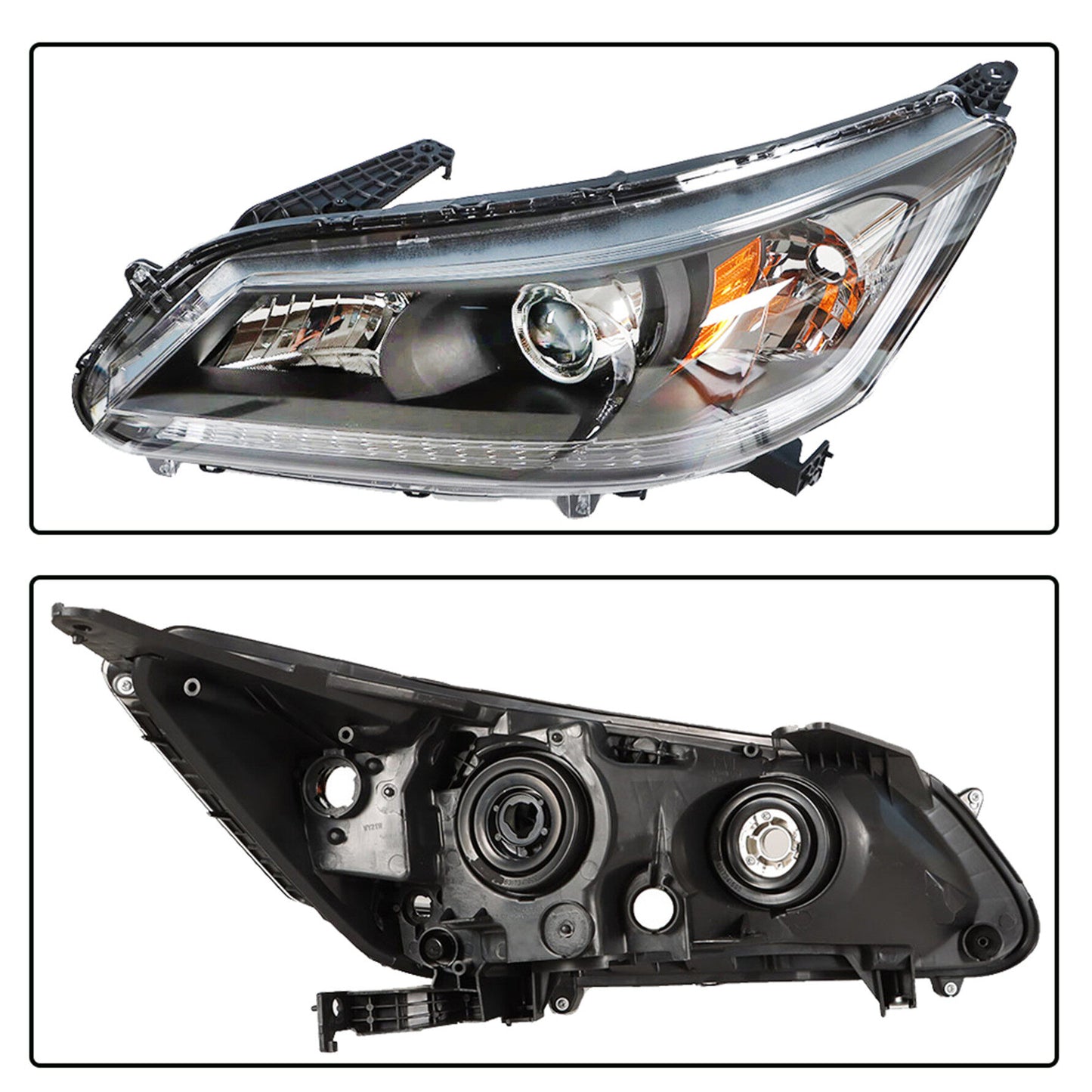 Black Housing Projector Headlight Assembly Driver Side Replacement for 2013-2015 Honda Accord 4-Door Sedan Halogen Headlight Headlamp