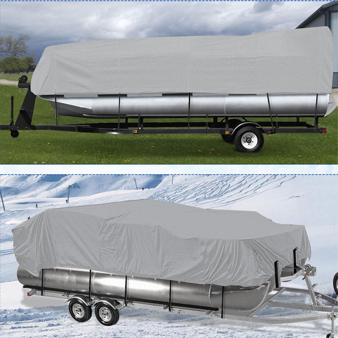 munirater Gray 21-24FT Trailerable Pontoon Boat Cover Heavy Duty Beam Fit Width to 102in