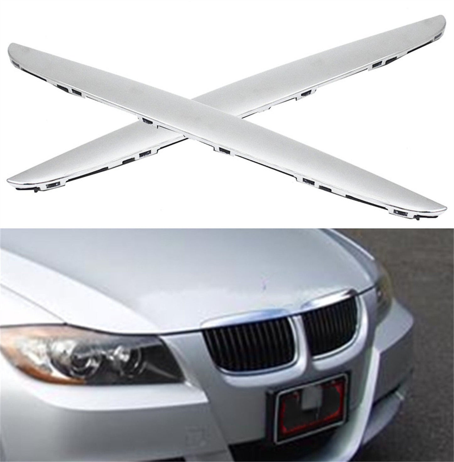 munirater Front 2 Hood Molding Chrome Trims Above For BMW E90 E91 325i 330i 2PCS