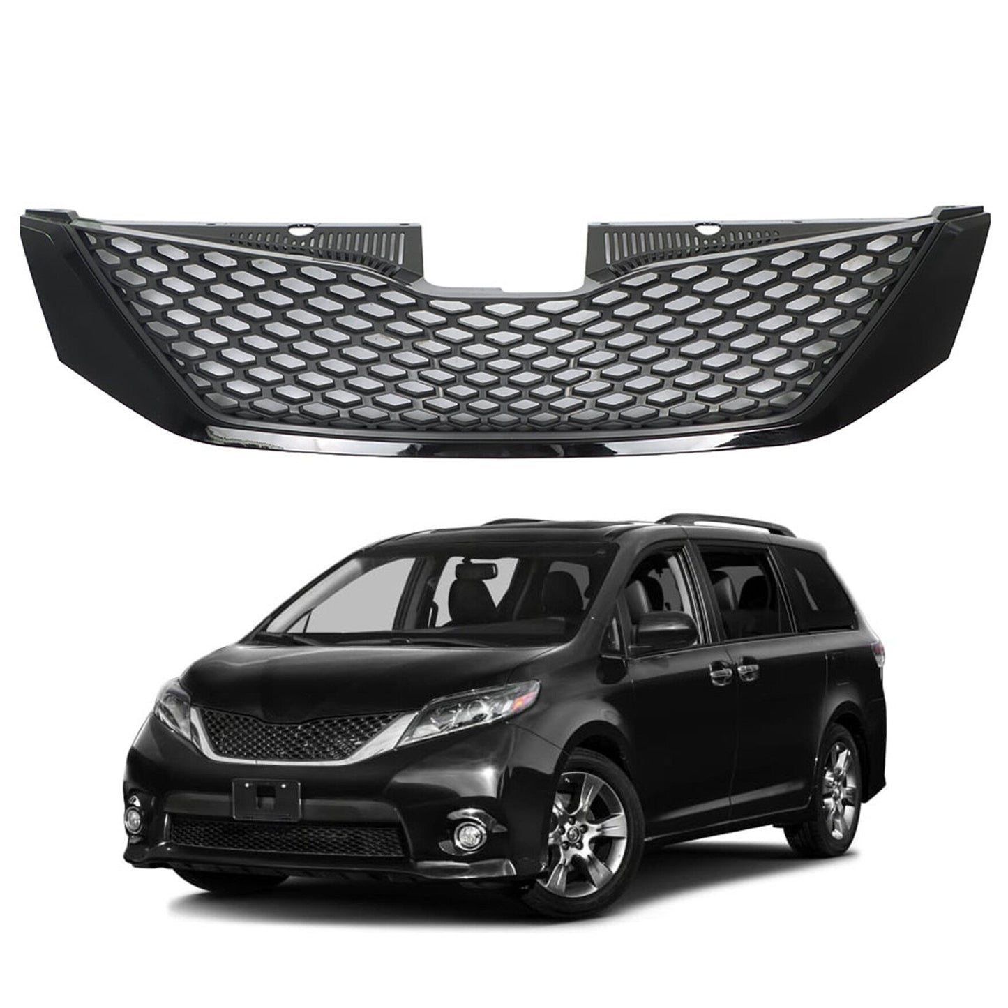 munirater Black Front Upper Grille Grill Honeycomb Replacement for 2011-2017 Sienna