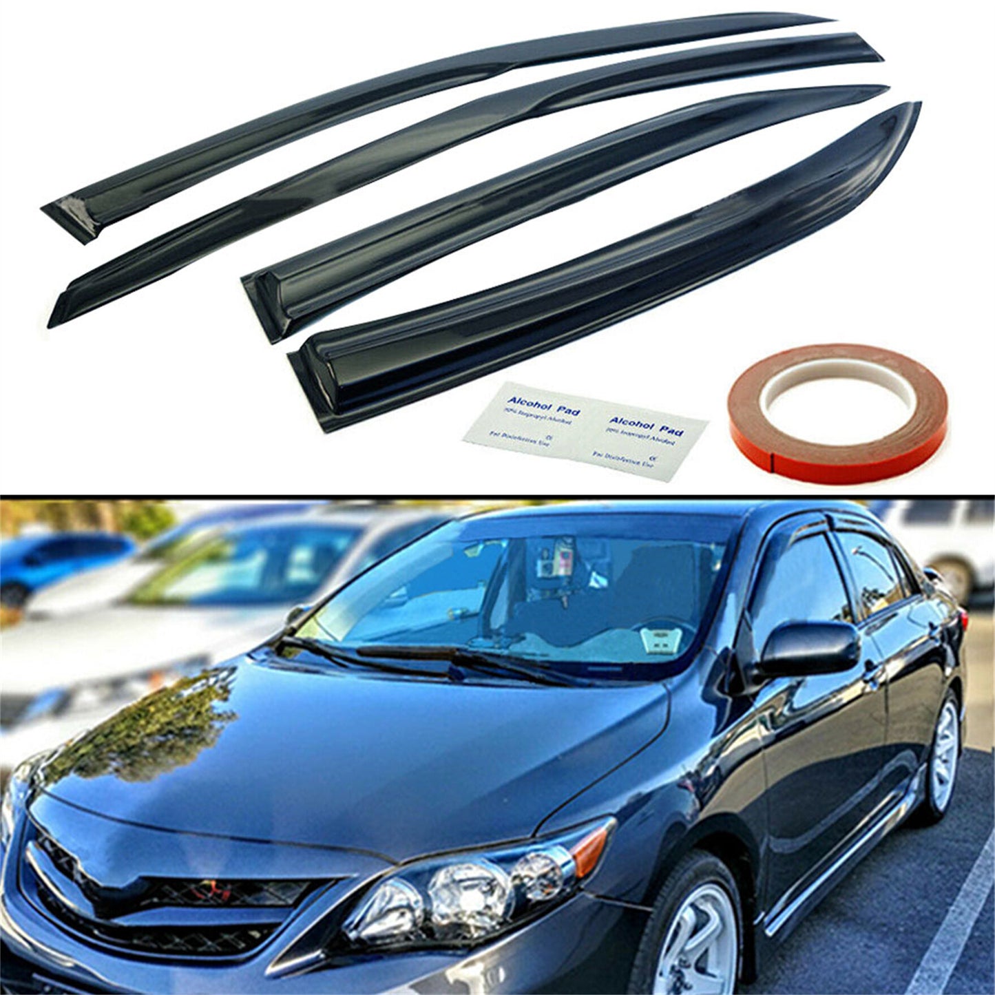 Smoke Side Window Visors Rain Guard Shade Deflector Replacement for 2009-2013 Toyota Corolla