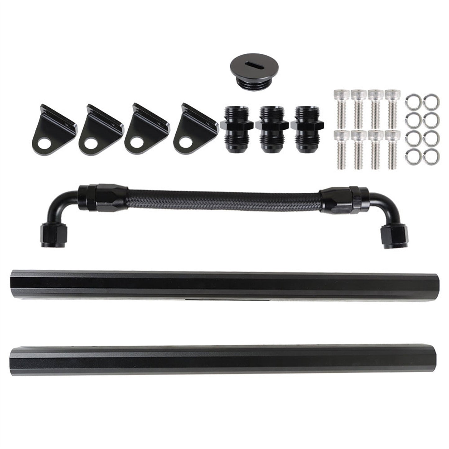 munirater 8AN Fuel Rails Kit with Fittings & Crossover Hose Replacement for LS1 and LS6 Factory Intake Manifolds