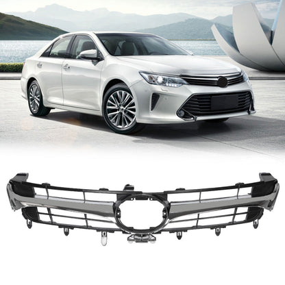 munirater Front Bumper Grille Grill Black Chrome Plastic Mesh Replacement for 2015-2017 Camry 5311406061 TO1200377PP 5310106411 TO1200377