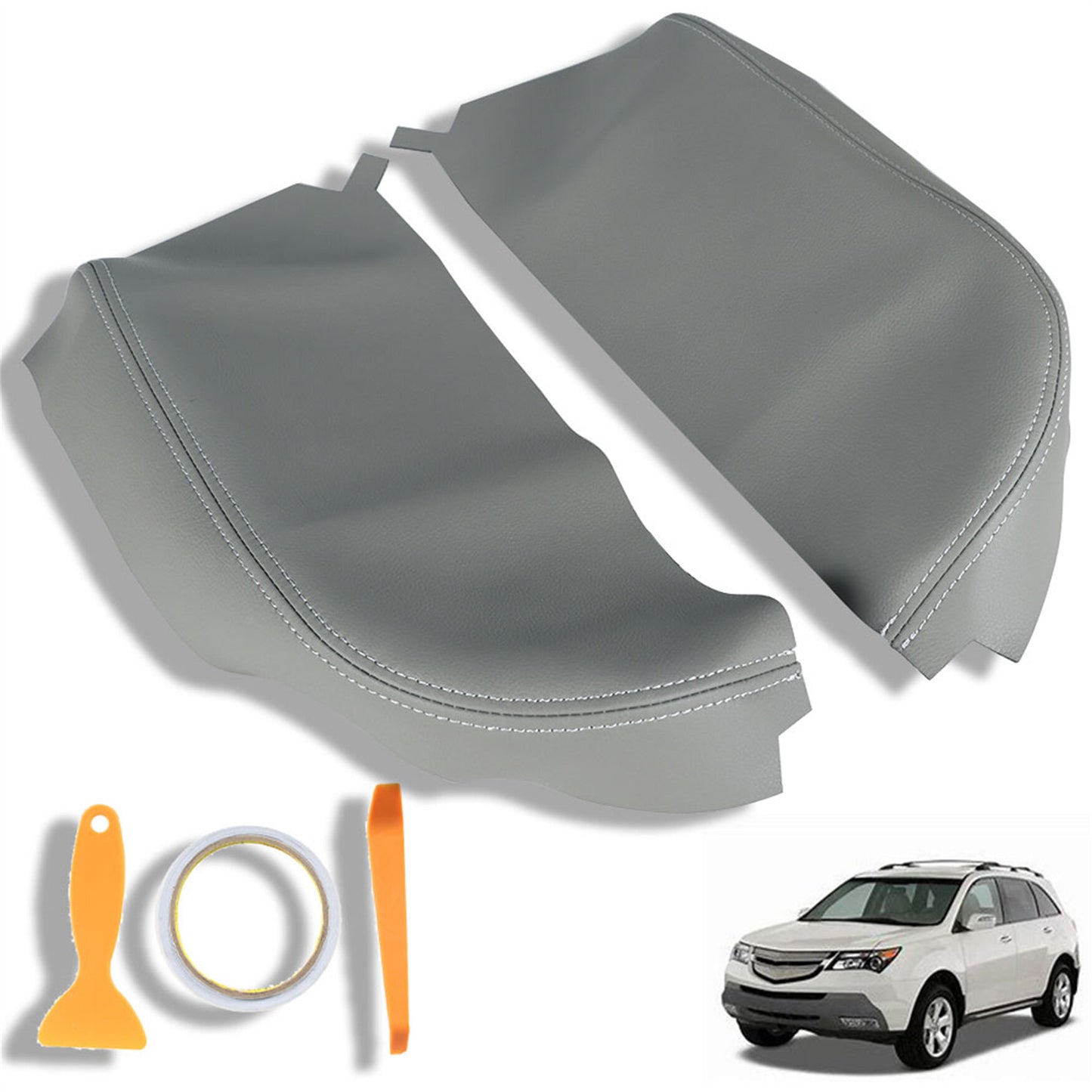 munirater 2Pcs Light Gray Center Console Armrest Leather Cover Replacement for Acura MDX 2007-2013