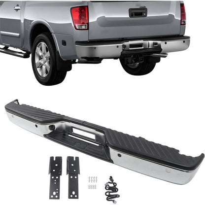 Chrome Steel Rear Step Bumper for Nissan Titan 2004-2015, without Big Tow Package, NI1103111