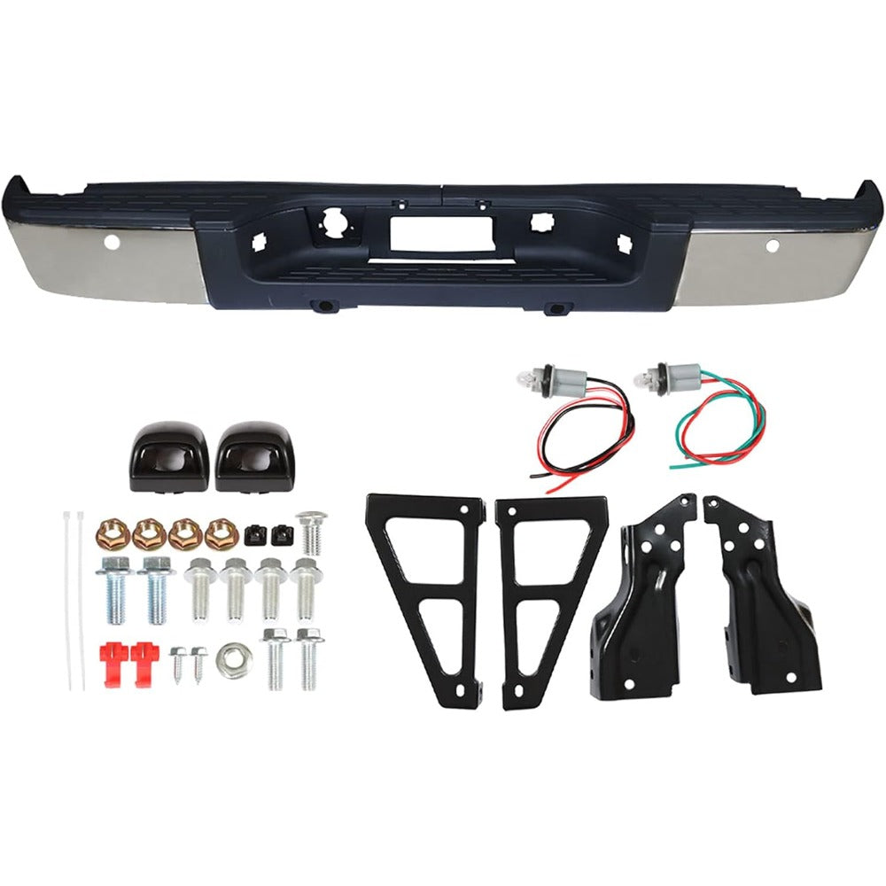 Chrome Rear Bumper Assembly for Chevrolet Silverado 1500 & GMC Sierra 1500 2007-2013, with Sensor Holes