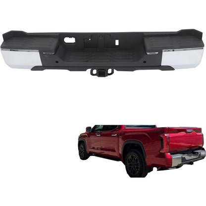 Chrome Rear Step Bumper for Toyota Tundra 2022-2024, with Sensor Holes, for Tow-Hitch Models, TO1103148