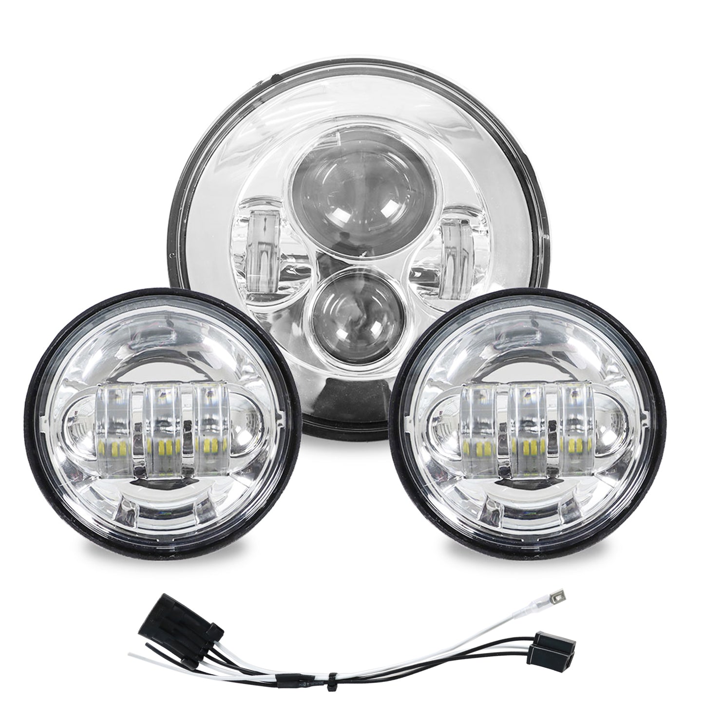 munirater 80W 7in LED Projector Headlight & 4.5in Fog Passing Lights Replacement for Touring Chrome