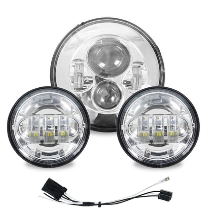 munirater 80W 7in LED Projector Headlight & 4.5in Fog Passing Lights Replacement for Touring Chrome