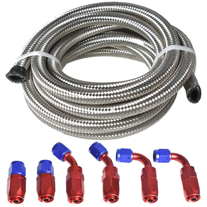 munirater 10Feet 8AN Braided Fuel Hose Line and Swivel Hose End Fitting Kit Sliver