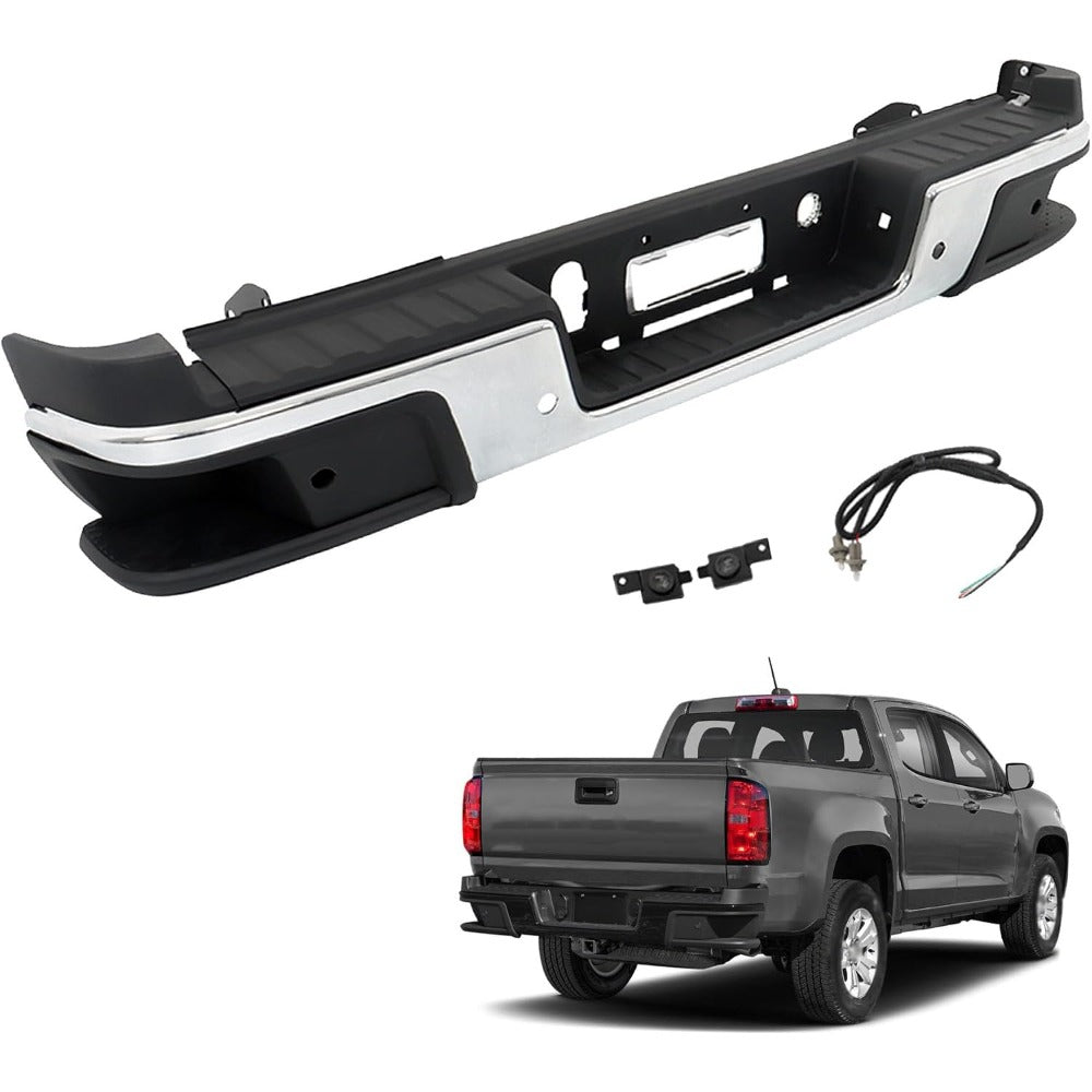 Chrome Rear Bumper Assembly for Chevrolet Colorado & GMC Canyon 2019-2021, with Sensor Holes