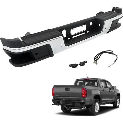 Chrome Rear Bumper Assembly for Chevrolet Colorado & GMC Canyon 2019-2021, with Sensor Holes