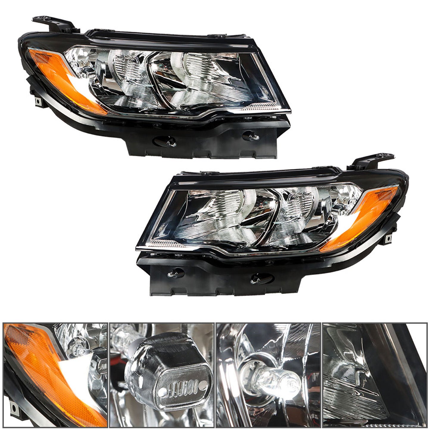 munirater Headlights For 2017-2020 Jeep Compass Clear Lens Halogen Right&Left Side