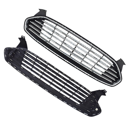 munirater Upper Lower Front Grille Kit Radiator Black Chrome Replacement for 2013 2014 2015 2016 Fusion