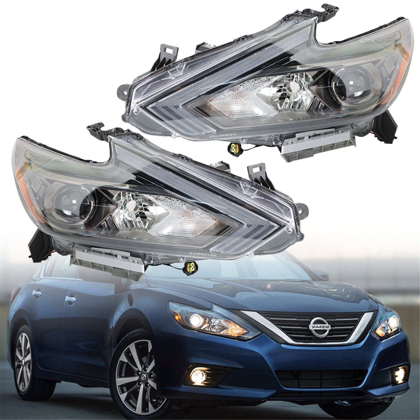 munirater Left+Right Side Headlight For 2016-2018 Nissan Altima Halogen Black Clear Lens