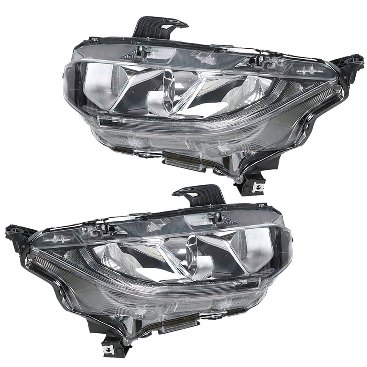 munirater Halogen Headlight For 16-20 Honda Civic 1.5/2.0L Chrome Housing Clear Lens RH&LH