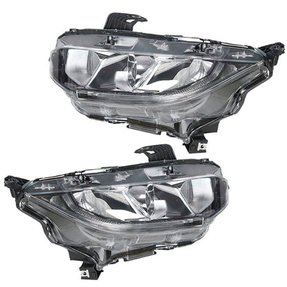 munirater Halogen Headlight For 16-20 Honda Civic 1.5/2.0L Chrome Housing Clear Lens RH&LH