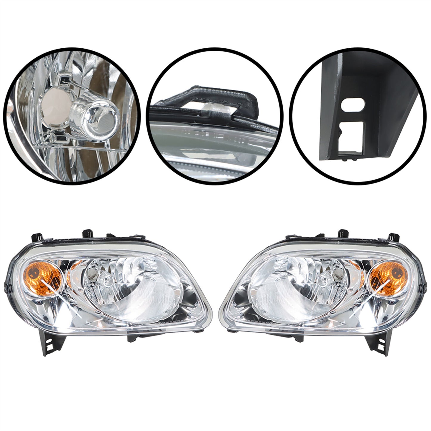 munirater Right+Left Side Headlights Pair For 2006-2011 Chevy HHR Halogen Chrome