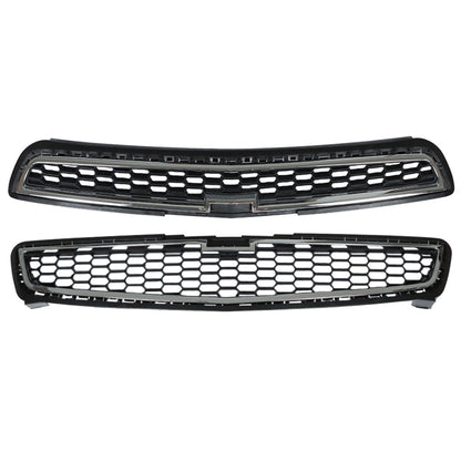 munirater 2PCS Front Bumper Upper Lower Grille Black Chrome Replacement for 2013 Malibu LS LT 20768837 20768835