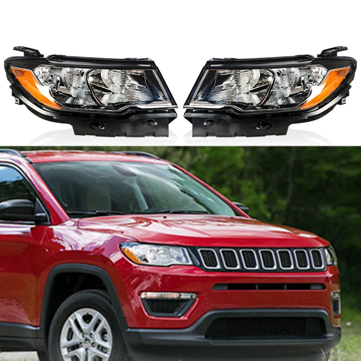 munirater Headlights For 2017-2020 Jeep Compass Clear Lens Halogen Right&Left Side