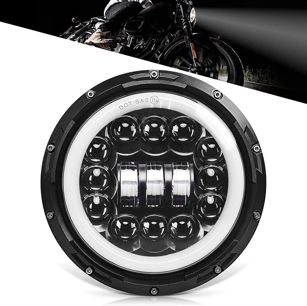 munirater 7 inch Round Led Headlight Halo with Hi/Low Beam Offroad Light Replacement for Wrangler JK TJ LJ Universal Motorcycle