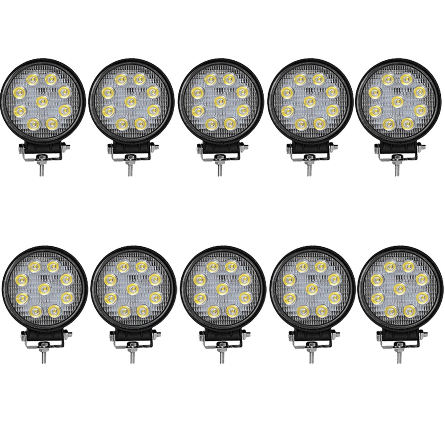 munirater 10-Pack 4 Inches LED Light Bar 27W LED Light Pods Flood Round Work Light Off Road Light Waterproof LED Fog Light Truck Light Driving Light Boat Light for Truck Pickup SUV ATV UTV