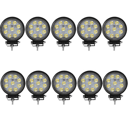 munirater 10-Pack 4 Inches LED Light Bar 27W LED Light Pods Flood Round Work Light Off Road Light Waterproof LED Fog Light Truck Light Driving Light Boat Light for Truck Pickup SUV ATV UTV