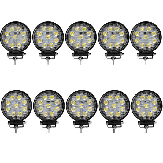 munirater 10-Pack 4 Inches LED Light Bar 27W LED Light Pods Flood Round Work Light Off Road Light Waterproof LED Fog Light Truck Light Driving Light Boat Light for Truck Pickup SUV ATV UTV