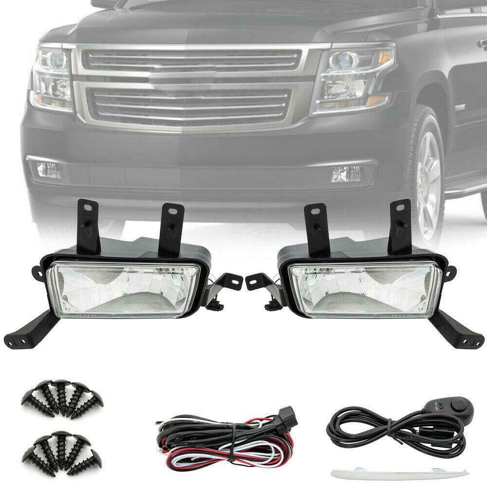 munirater Clear Fog Lights Bumper Lamps Front w/ Switch & Wiring Kit Replacement for 2015-2020 Suburban/Tahoe