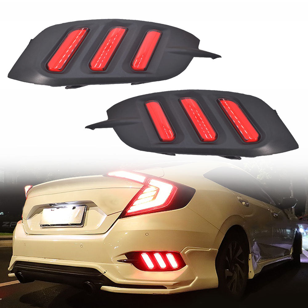 munirater Red LED Rear Bumper Tail Brake Light Lamp LED Bumper Reflector Lamps Replacement for 2016-2020 Honda Civic Sedan, Function as Tail, Brake & Rear Fog Lights