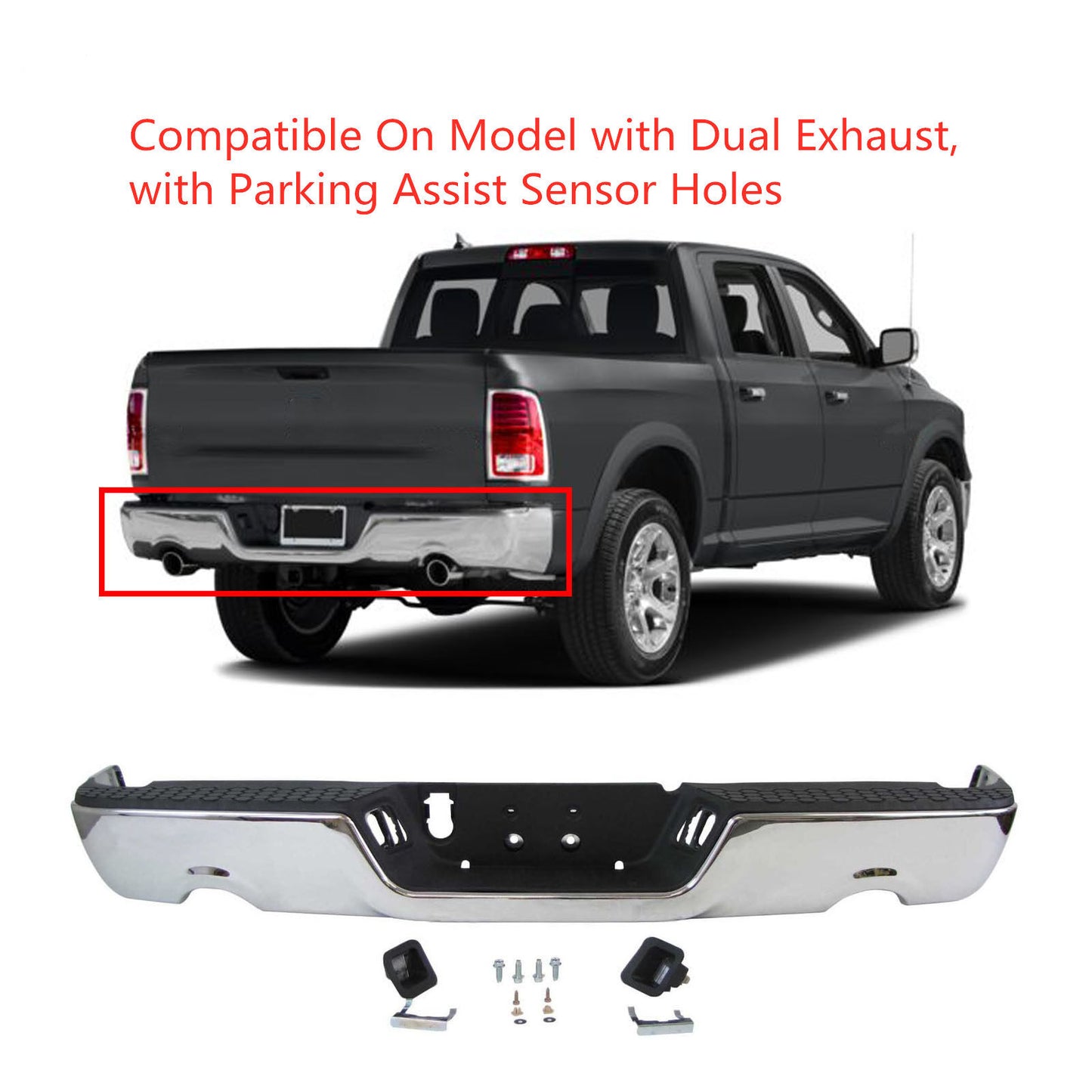 munirater Rear Bumper Steel Chrome Step Assembly with Radar Hole Replacement for 2009-2018 RAM 1500 CH1103119