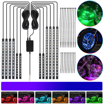 munirater 12PCS RGB Motorcycle Universal LED Neon Lights with Kit