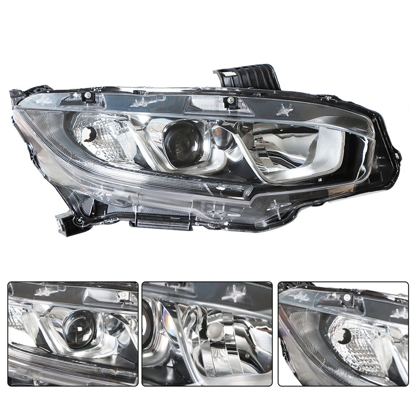 munirater Passenger Side Chrome Projector Headlight Assembly Replacement for 2016 2017 2018 Honda Civic, Replaces Halogen Headlight