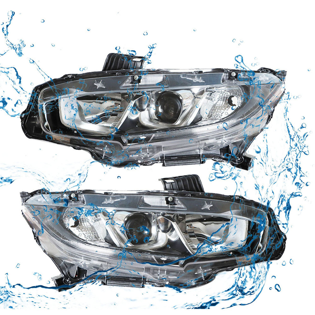 munirater Halogen Headlight For 16-20 Honda Civic 1.5/2.0L Chrome Housing Clear Lens RH&LH