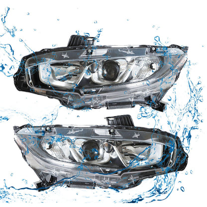 munirater Halogen Headlight For 16-20 Honda Civic 1.5/2.0L Chrome Housing Clear Lens RH&LH