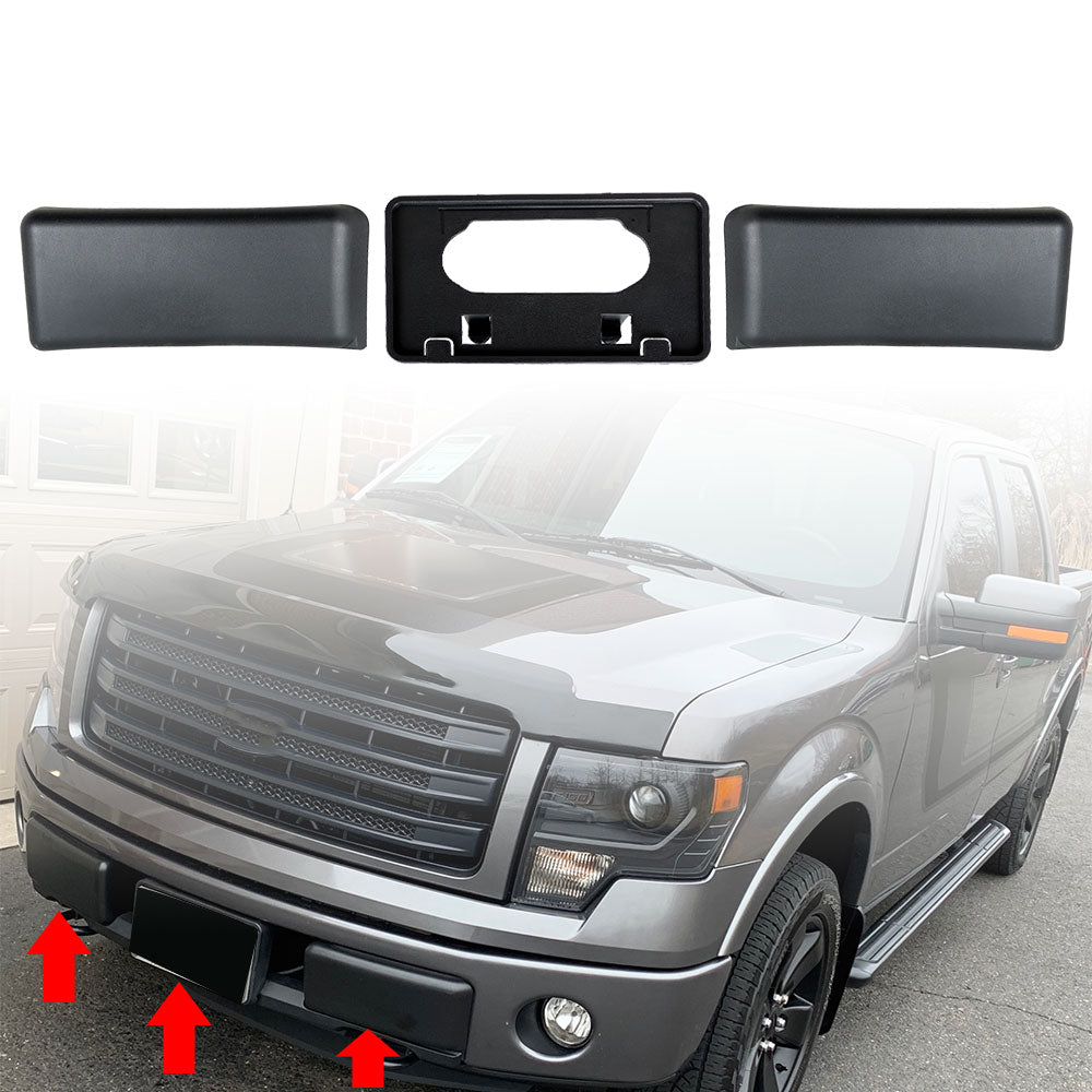 munirater Front Bumper Guards Pads License Plate Frame Bracket Replacement for 2009 2010 2011 2012 2013 2014 F-150