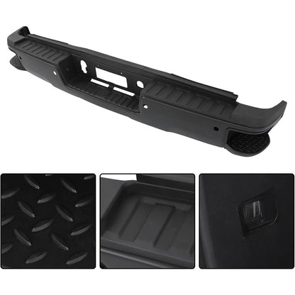 Black Rear Bumper for Chevrolet Silverado & GMC Sierra 2500 / 3500 2015-2019, SRW, with Sensor Holes
