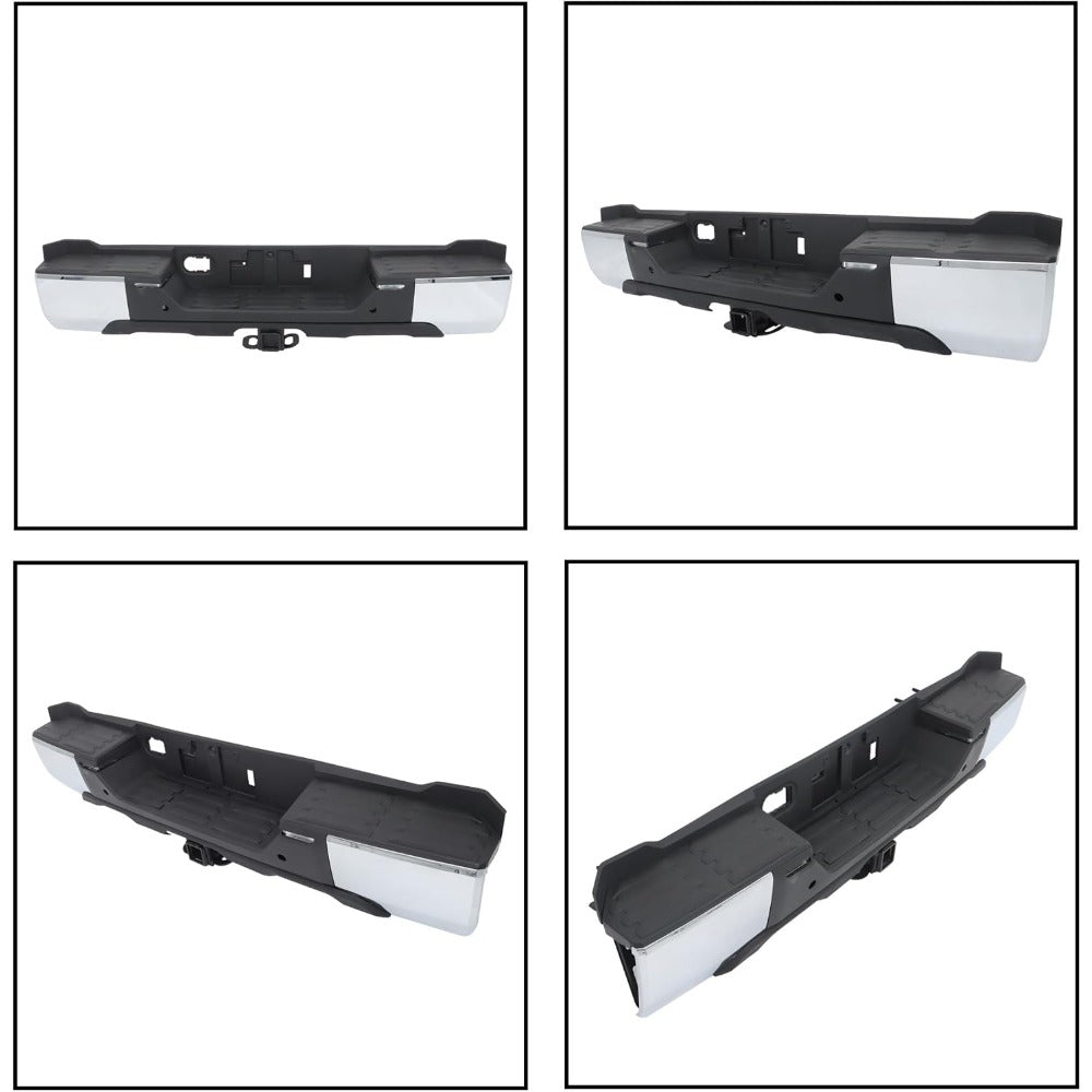 Chrome Rear Step Bumper for Toyota Tundra 2022-2024, with Sensor Holes, for Tow-Hitch Models, TO1103148