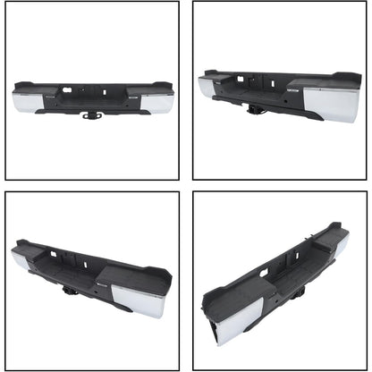 Chrome Rear Step Bumper for Toyota Tundra 2022-2024, with Sensor Holes, for Tow-Hitch Models, TO1103148