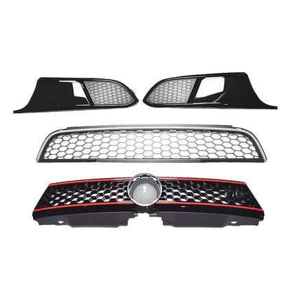 munirater Front Upper Lower Grille Red Trim with Bezel Replacement for 2011-2014 Jetta