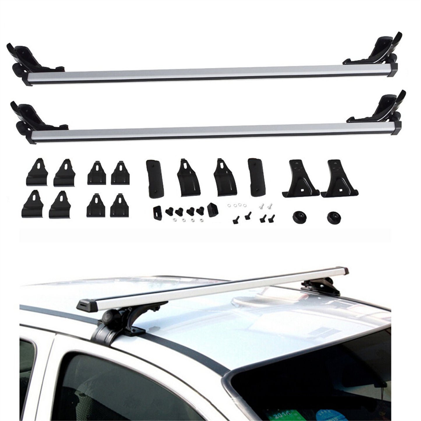 Universal 48 inch Car Aluminum Top Luggage Roof Rack Cross Bar Carrier Adjustable Window Frame with 3 Kinds Clamp