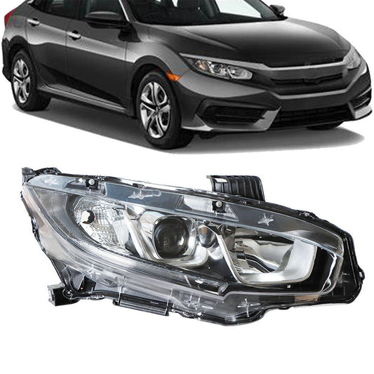 munirater Passenger Side Chrome Projector Headlight Assembly Replacement for 2016 2017 2018 Honda Civic, Replaces Halogen Headlight