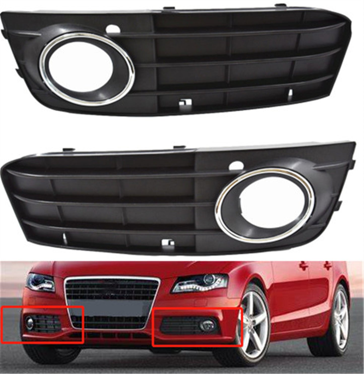 munirater 2-Pack Front Bumper Fog Light Cover Grilles Replacement for 2009-2012 Audi A4 Regular Edition