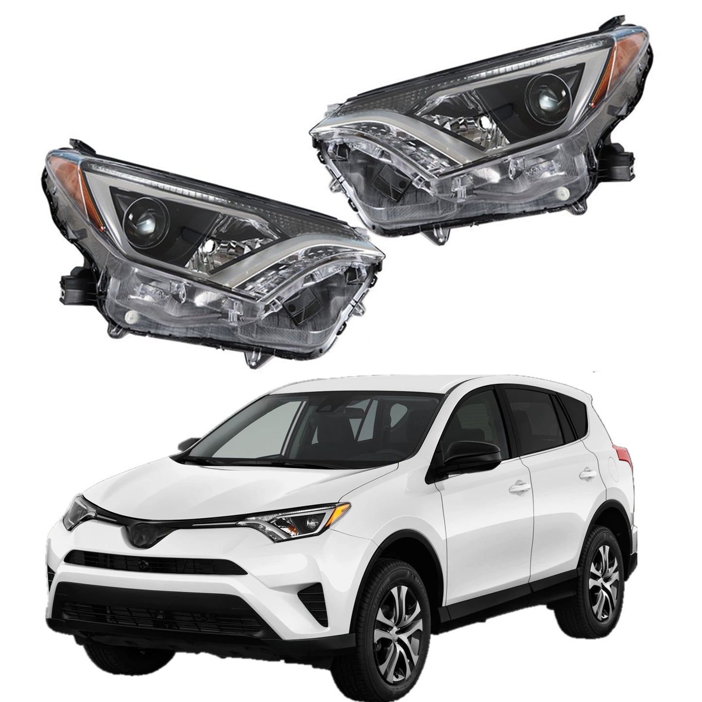 munirater 811500R080 811100R080 Left & Right Headlights Assembly Headlamps Replacement for 2016 2017 2018 Rav4 Driver & Passenger Side