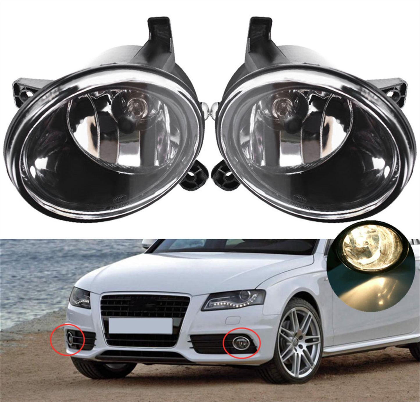 munirater 2-Pack Clear Lens Fog Light Left and Right Side Replacement for 2009-2012 Audi A4 S4 B8 Sedan with H11 12V 55W Bulbs