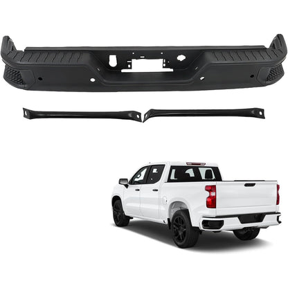 Primed Rear Step Bumper Assembly for Chevrolet Silverado 1500 & GMC Sierra 1500 2019-2023, with Sensor Holes