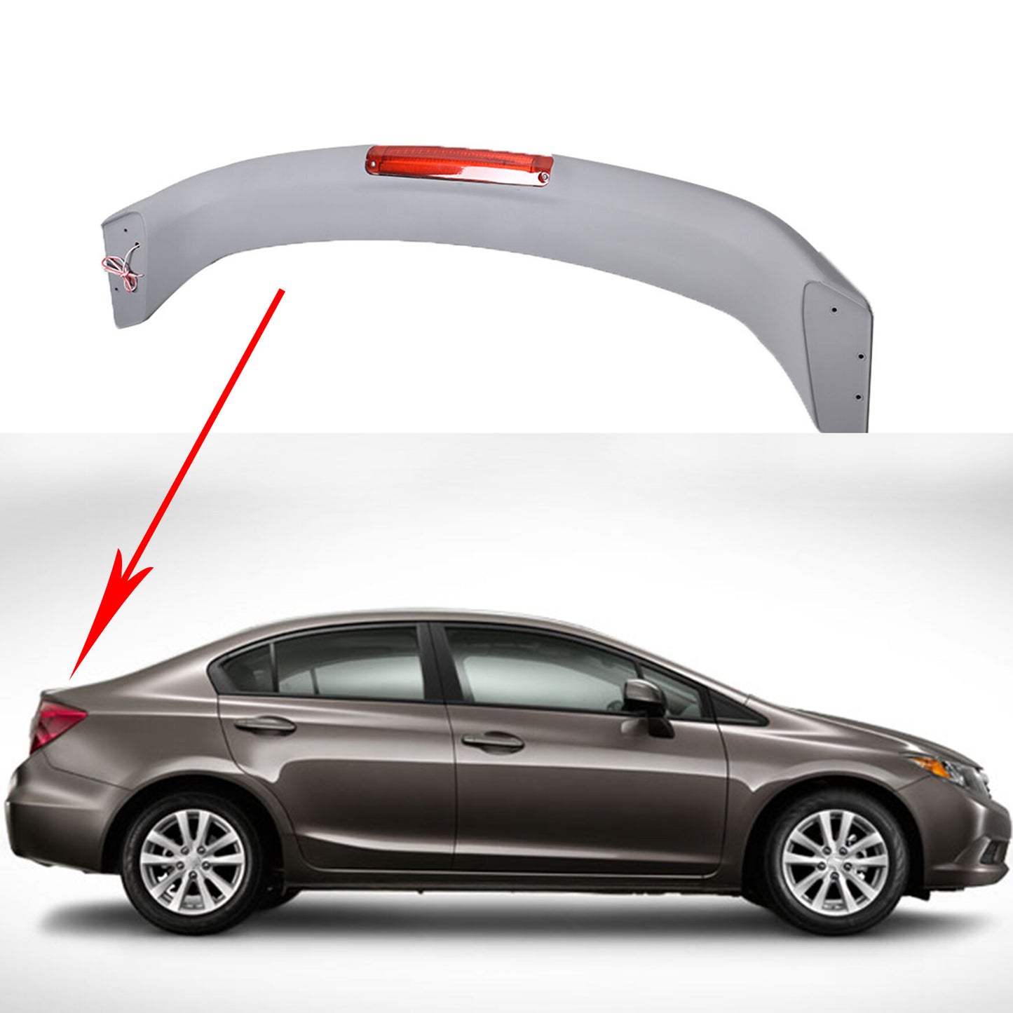 munirater Rear Trunk Spoiler Wing Lip SI Style Black with Brake Light Replacement for 2012-2015 Honda Civic 4 Door