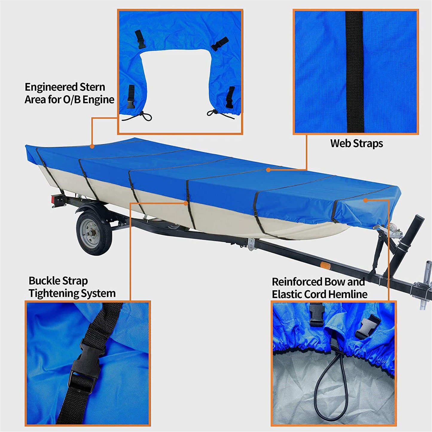 munirater Boat Cover Heavy Duty Trailerable Replacement for Jon Boat Beam Width Up to 70 Inch and and for Jon Boat Covers 14 Foot Blue