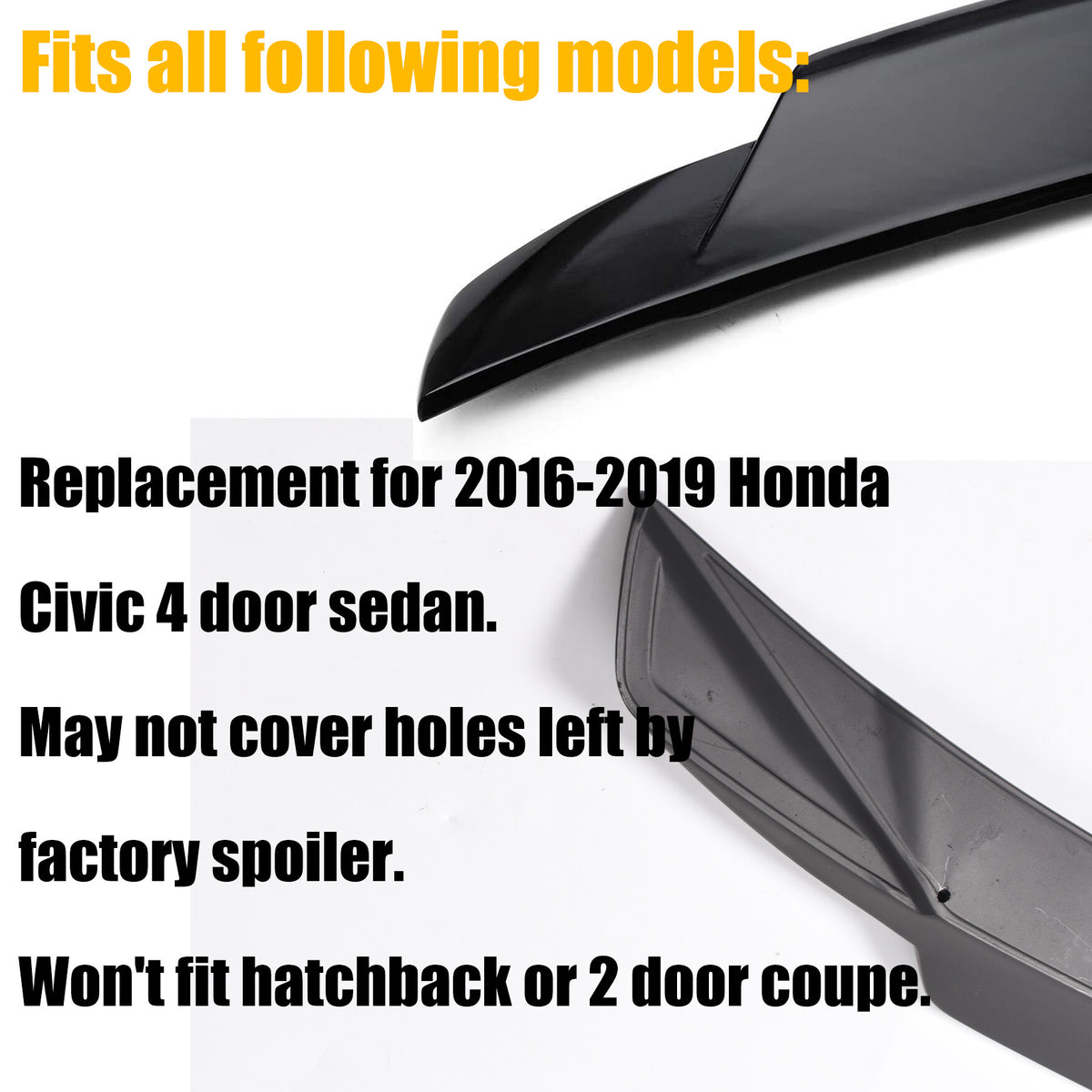 munirater Small Duckbill Trunk Spoiler Wing Replacement for 2016-2021 Honda Civic 4DR Sedan Matt Blk JDM