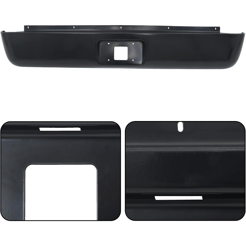Black Steel Rear Bumper Roll Pan for Chevrolet Silverado 1500 Fleetside 2007-2013